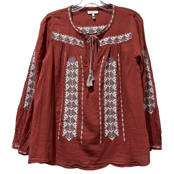 Joie Tsoline Embroidered Top Small 💯 Cotton Boho Fall Blouse O - Picture 2 of 5